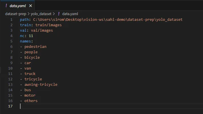 YAML file for dataset